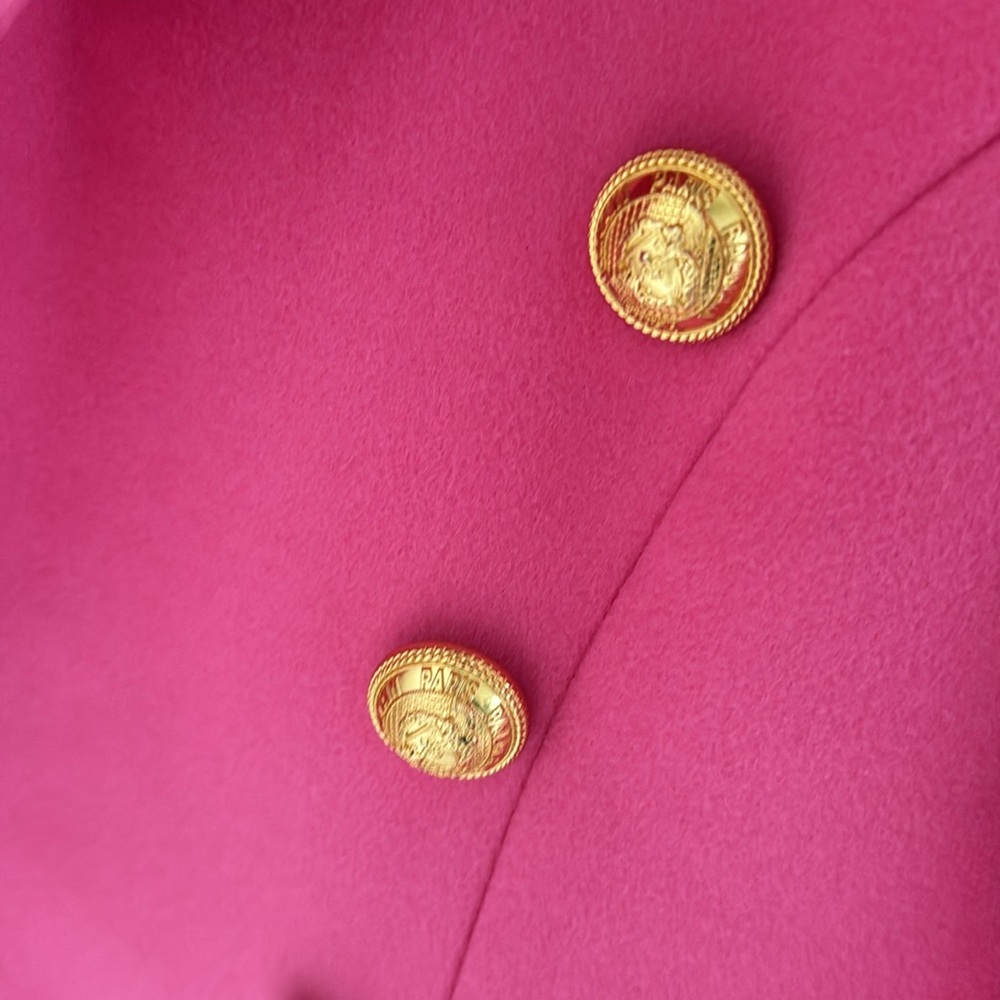 Balmain pink Barbie coat overcoat double breasted blazer gold button sz 38 $3695 - Picture 8 of 12